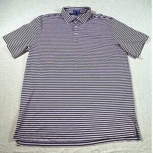 Stitch Men’s XL Blue Pink Striped 3 Button Short Sleeve Performance Golf Polo